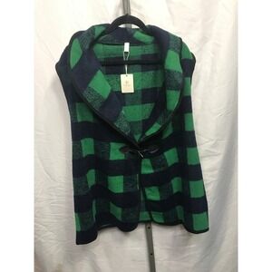 Fadivo New York Green Navy Buffalo Check Plaid Toggle Sleeveless Vest NWT